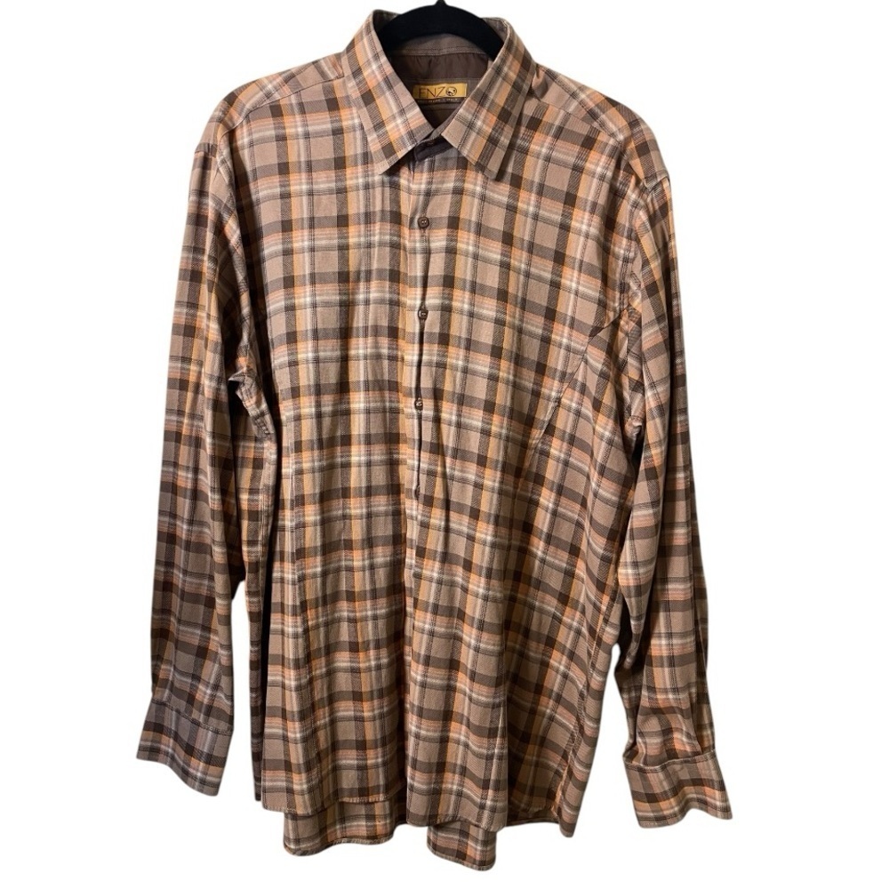 Enzo Tovare Orange And Tan Button Up Long Sleeve Shirt XL Italy